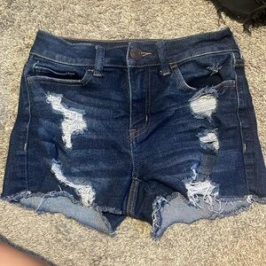 SO high rise dark wash jean shorts